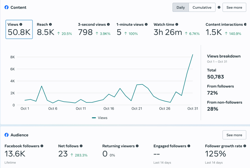 Meta Business Insights Chart